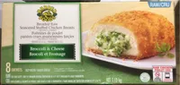 Breaded raw seasoned stuffed chicken breasts