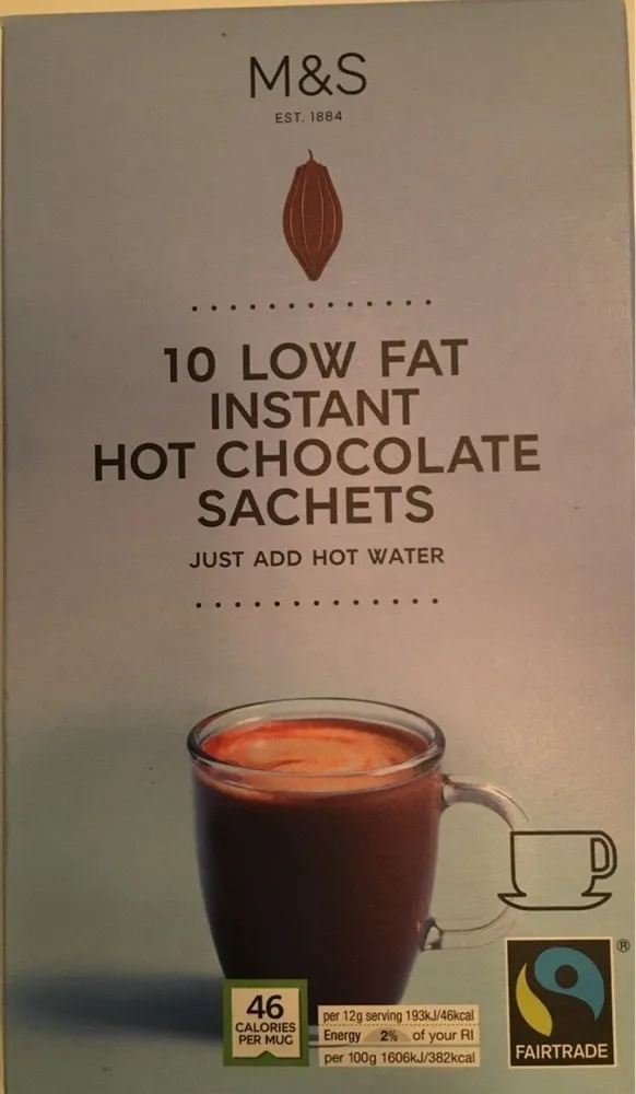 10 low fat instant hot chocolate sachets