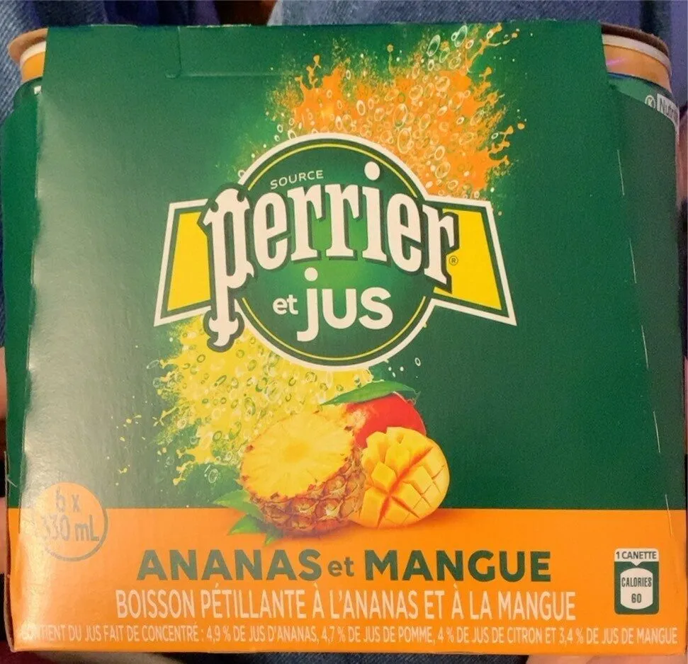 Perrier et Jus Ananas et Mangue