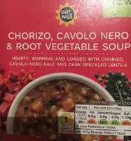 Soupe de legumes racines avec des lentilles du chorizo de porc