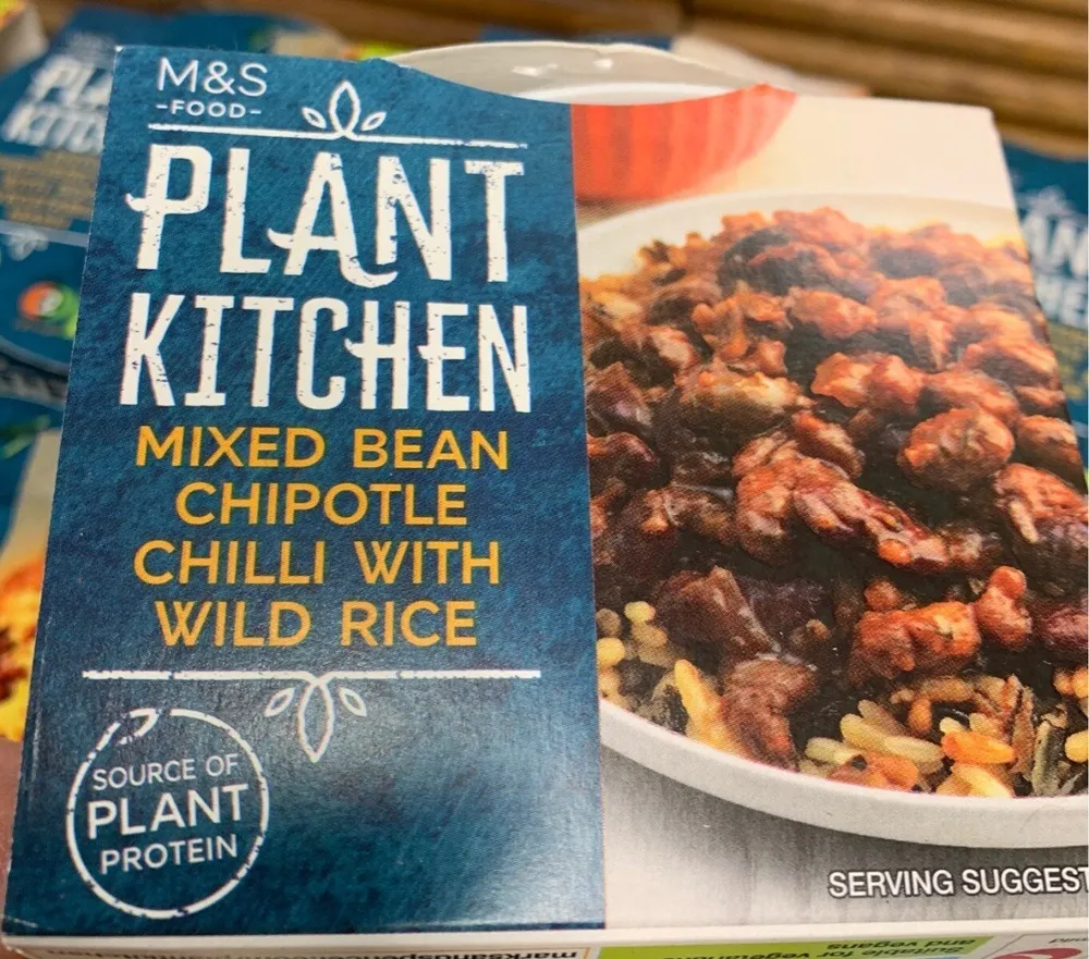 M&S plant kitchen mixed bean chipotle chilli with wild rice