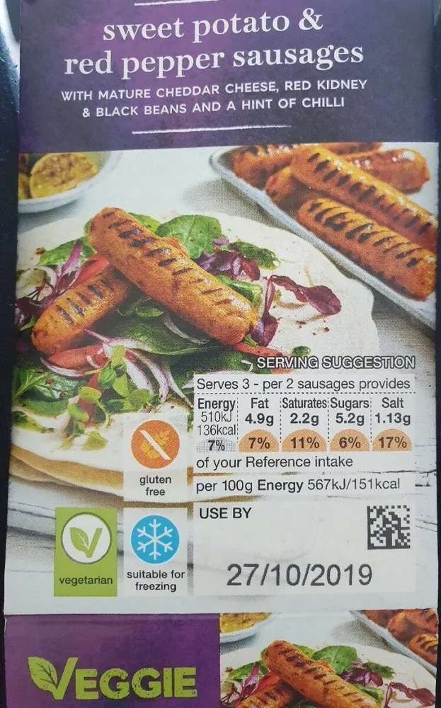 Veggie sweet potato & red pepper sausages gluten free