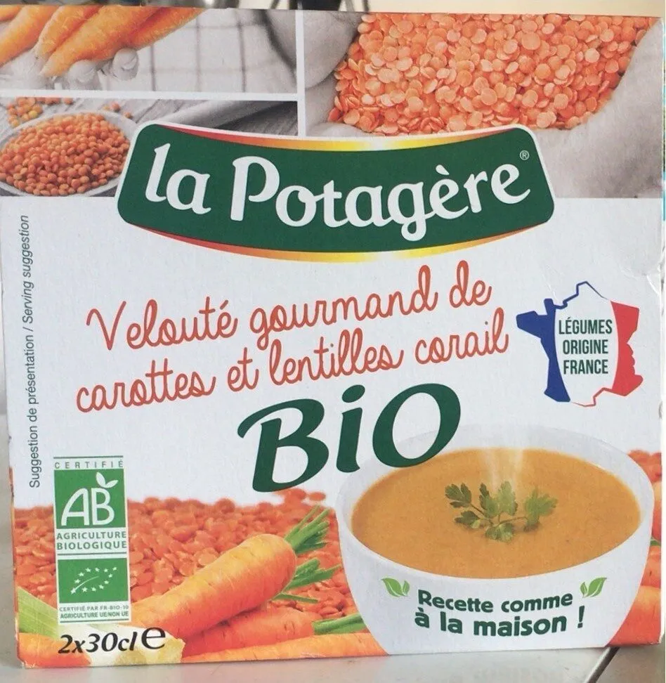 Velouté gourmand carottes et lentilles corail