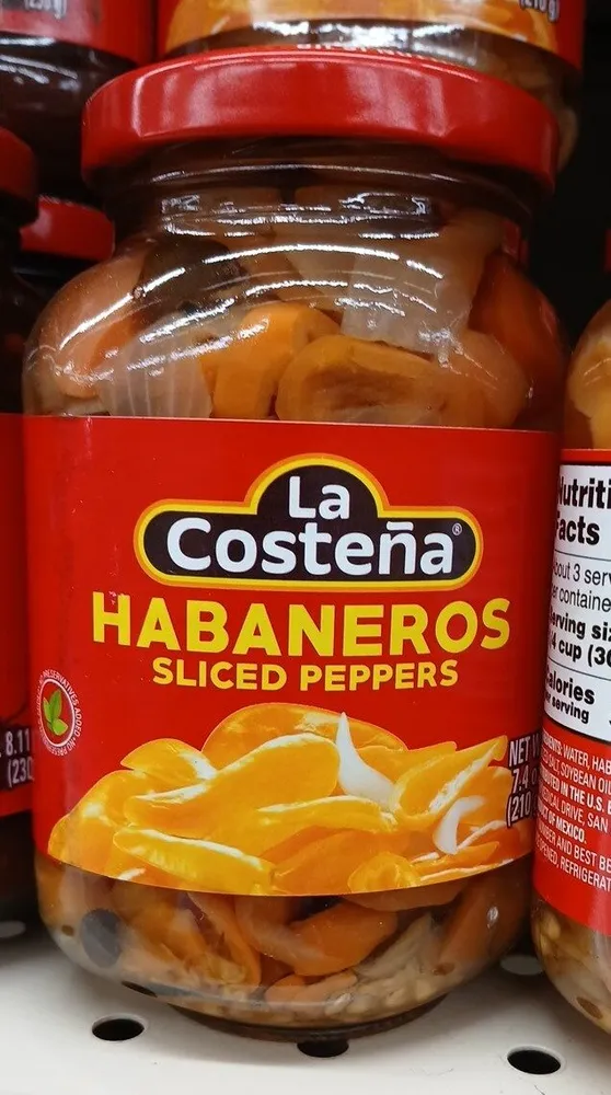 Sliced habanero chili peppers