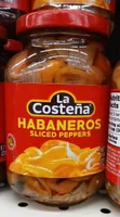 Sliced habanero chili peppers