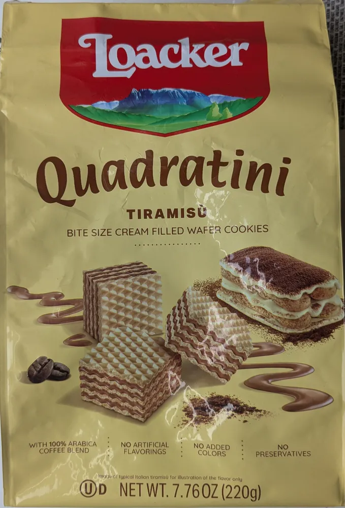Quadratini Tiramisu Bite Size Cream Filled Wafer Cookies