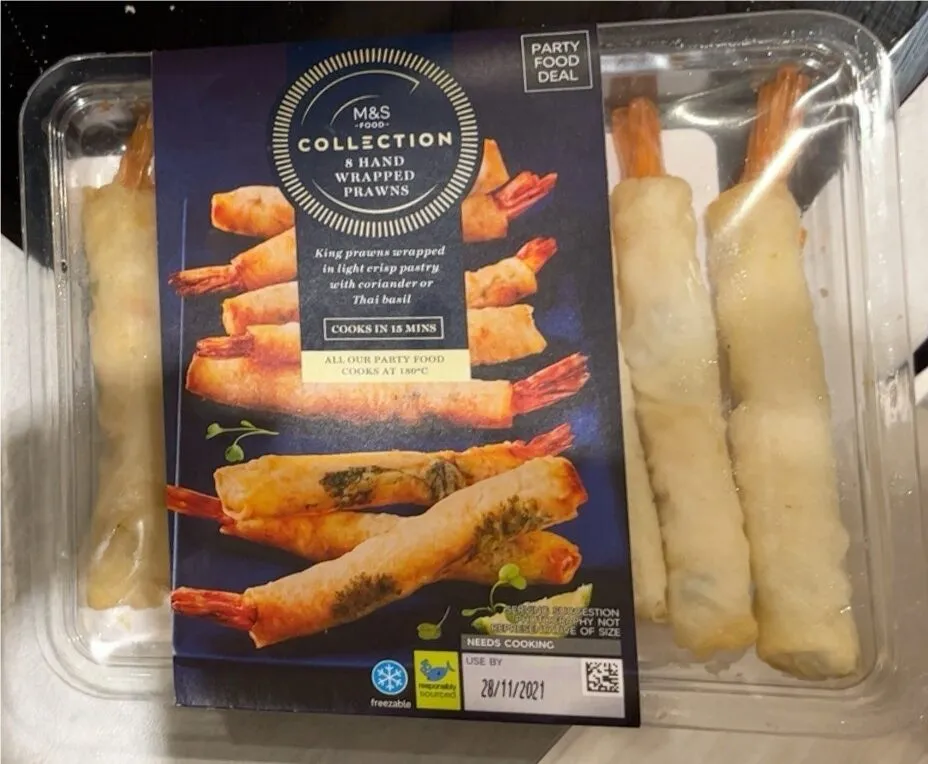 8 hand wrapped prawns
