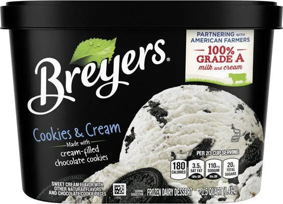 Breyerscookiesandcreamfrozendairydessert