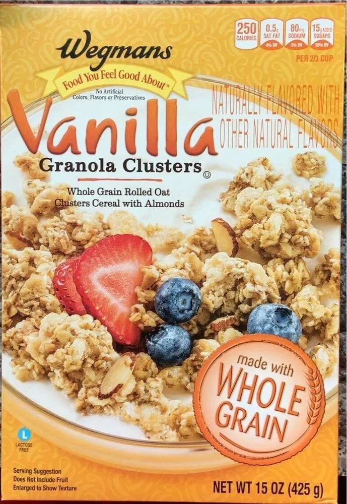 Vanilla granola clusters whole grain rolled oat
