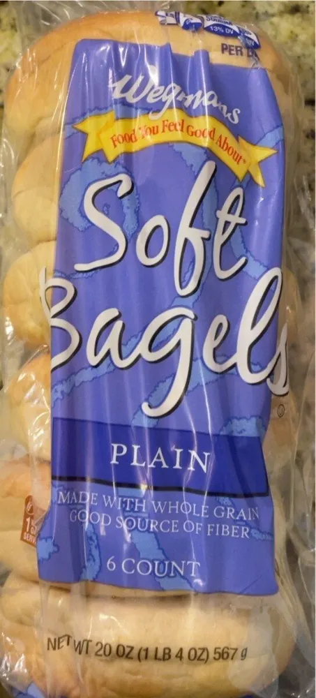 Plain soft bagels made with whole grain