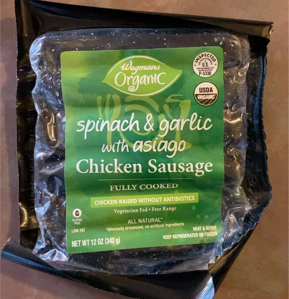 Spinach and garlic with asiago chicken sausage