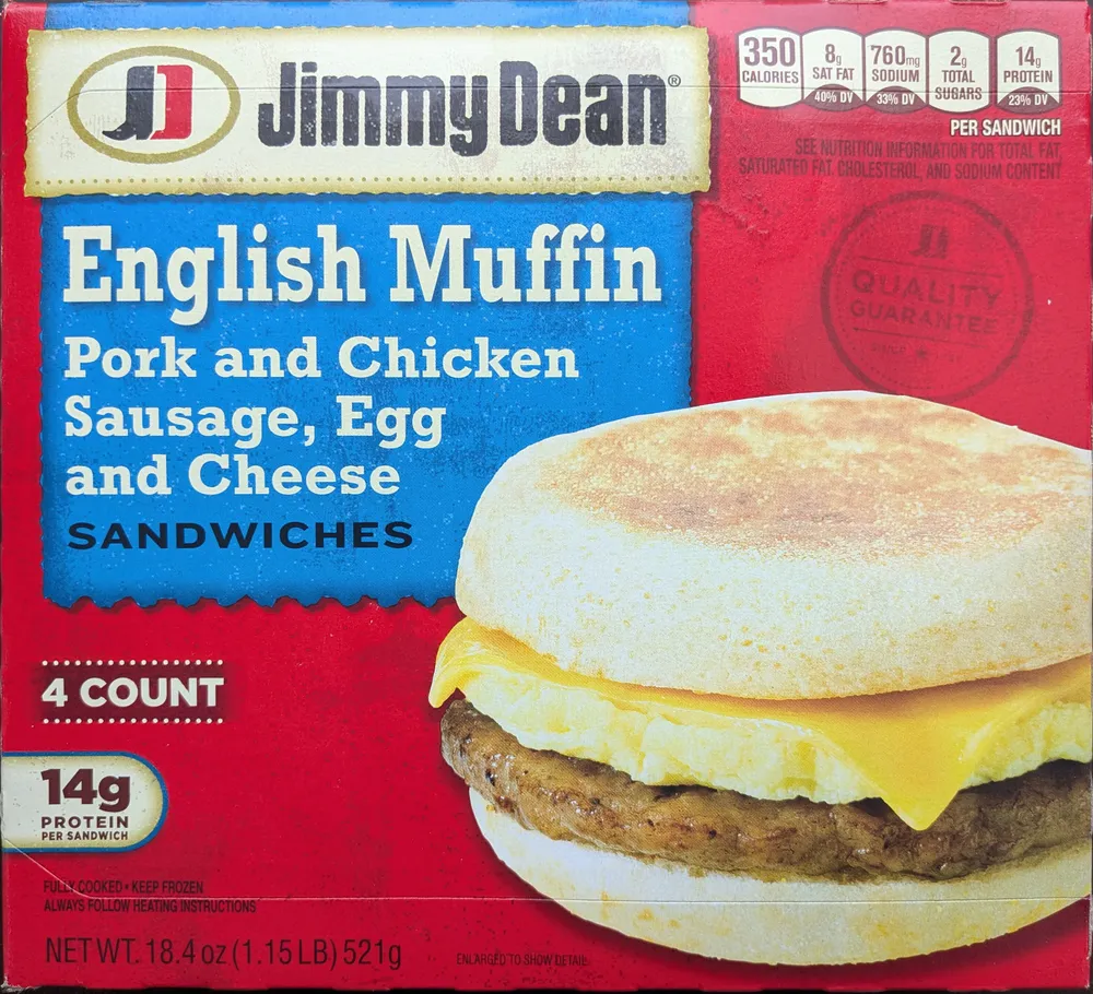 English Muffin Pork and Chicken Sausage, Egg and Cheese Sandwiches