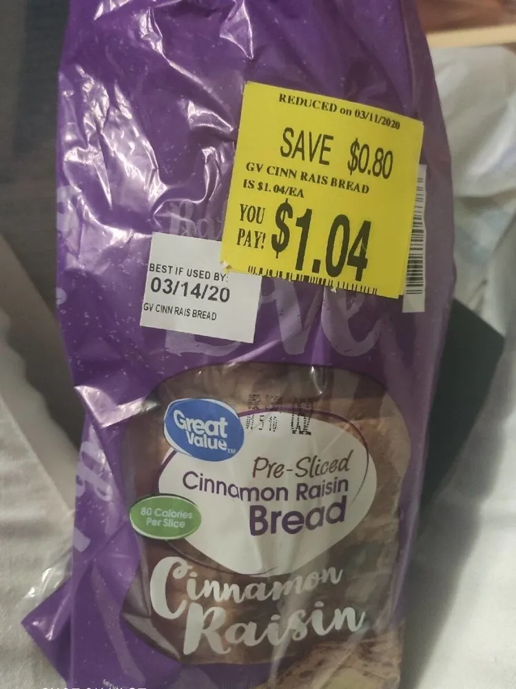 Pre-sliced cinnamon raisin bread, cinnamon raisin