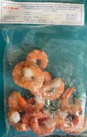 Frozen cooked peeled pin-deveined tail-off black tiger shrimp