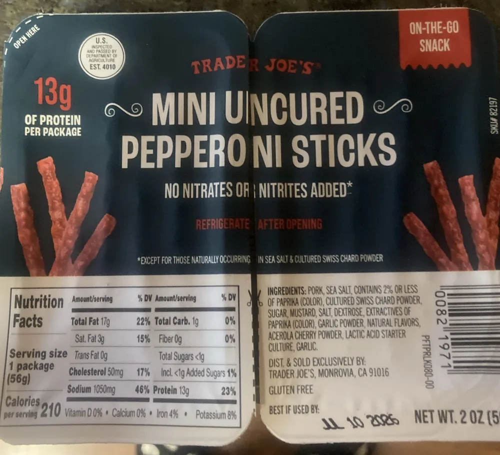 Mini uncured pepperoni sticks