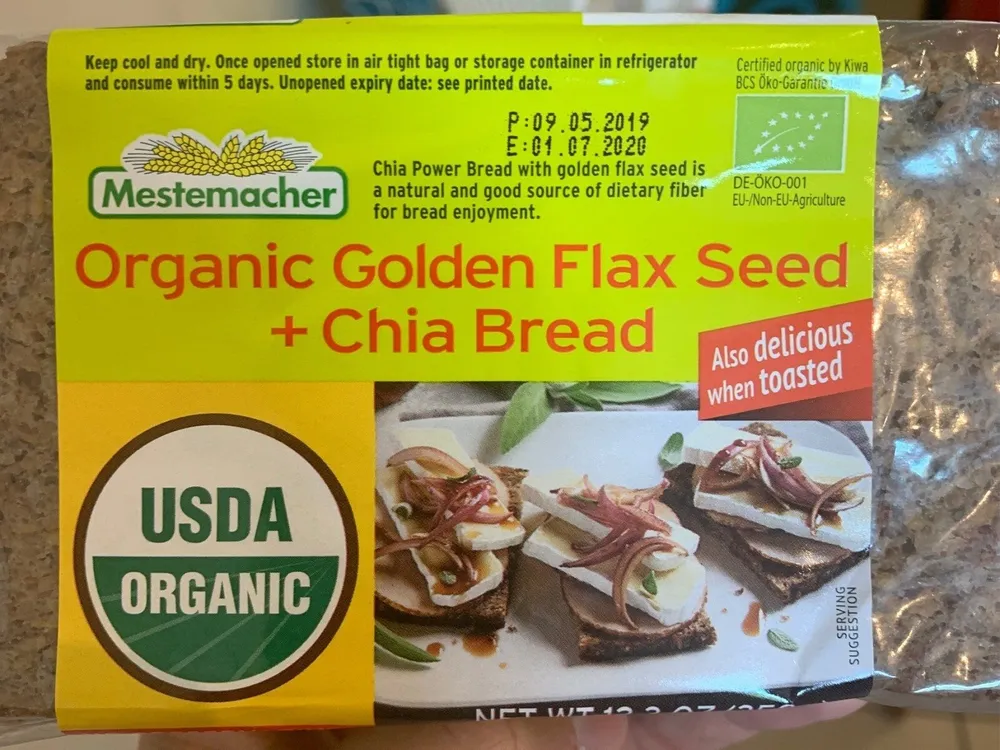 Mestemacher, organic flax seed + chia bread