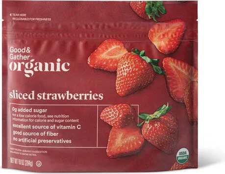Organic frozen sliced strawberries