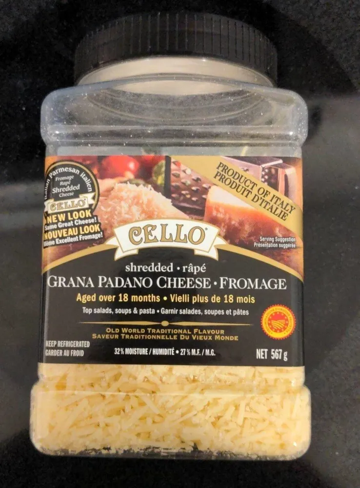Shredded grana padano cheese
