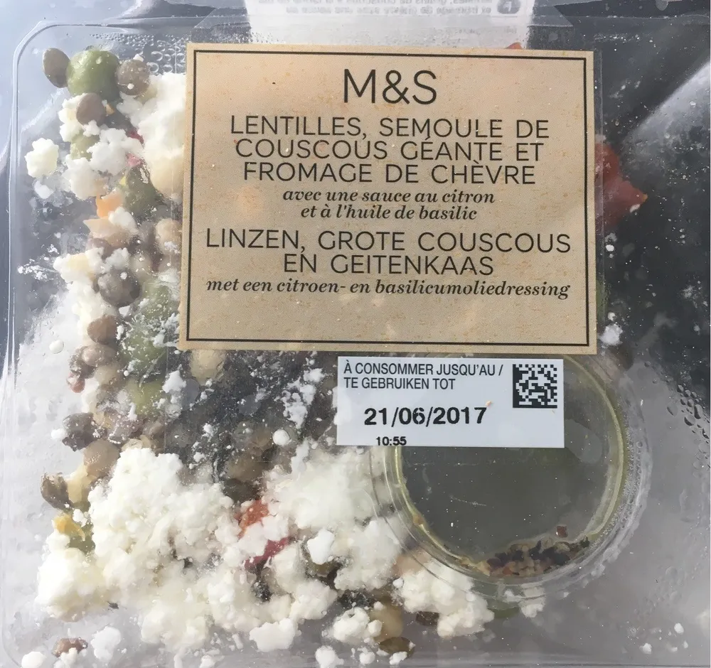 Lentille semoule de couscous geante et fromage de chevre