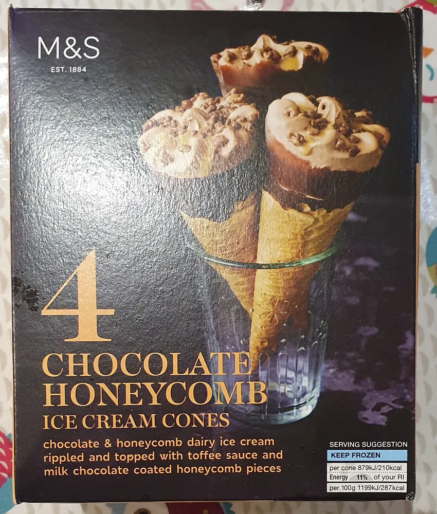 4 chocolate honeycomb ice cream cones