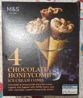 4 chocolate honeycomb ice cream cones