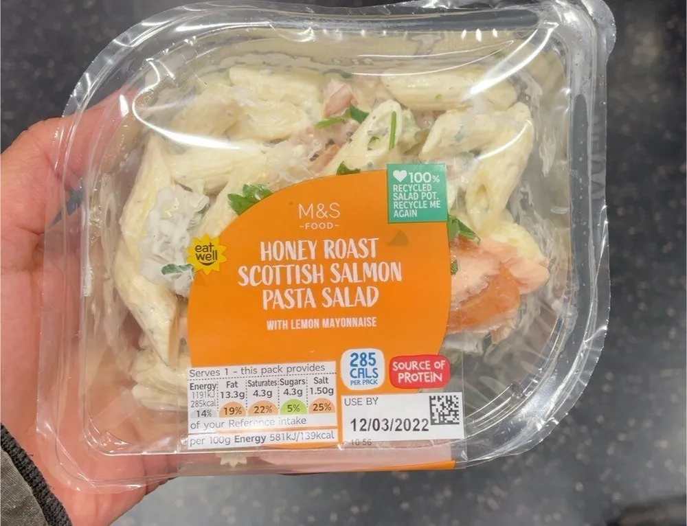 Honey roast scottish salmon pasta salad