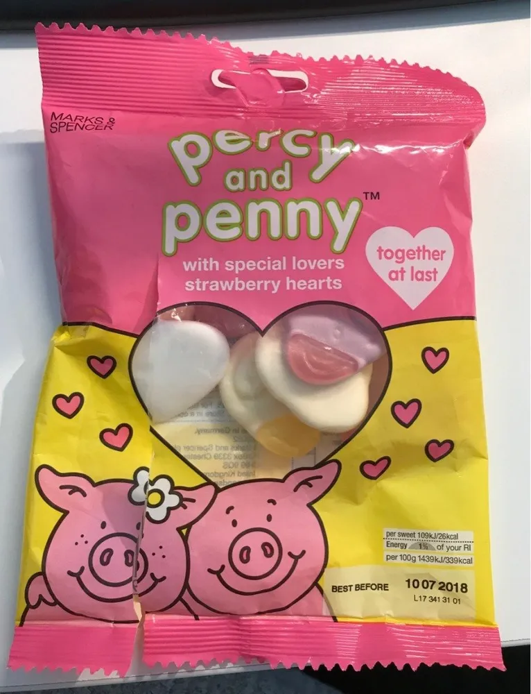 Percy and Penny with special lovers strawberry hearts
