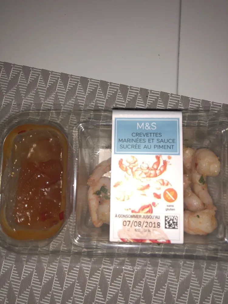 Crevettes marinées et sauce sucrée au piment