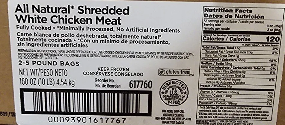 All Natural Shredded White Chicken Meat