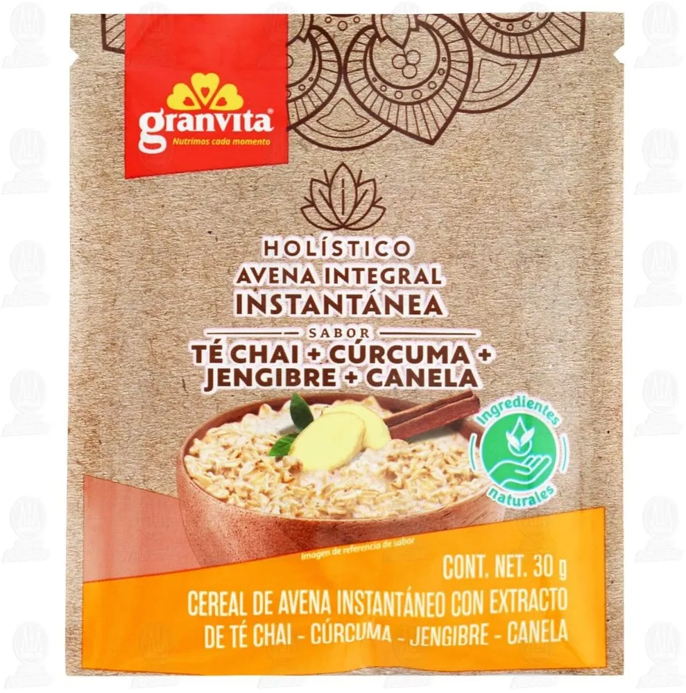 Avena integral instantánea sabor té chai + cúrcuma + jengibre + canela