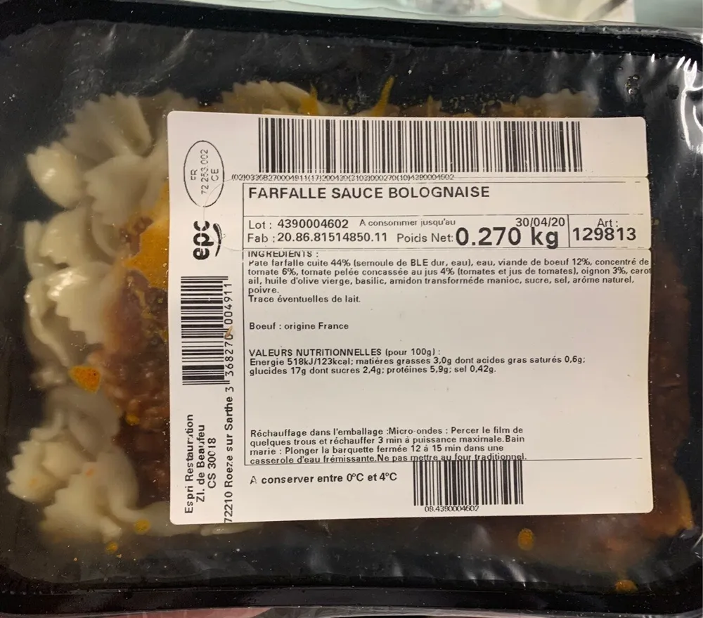 Farfalle sauce bolognaise