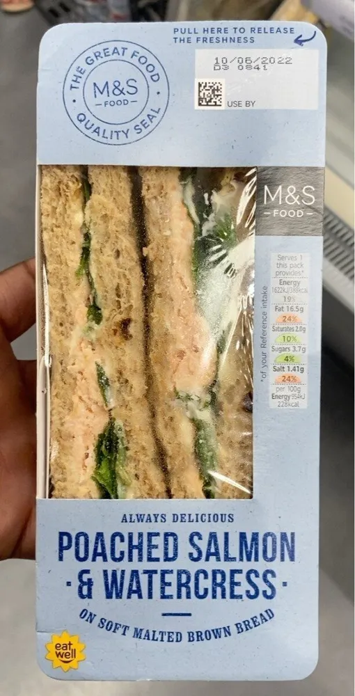 Poached salmon and watercress