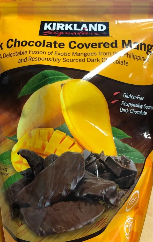 Dark chocolate covered mangoes