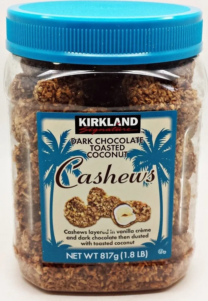 Kirkland dark chocolate toasted coconut cashews net wt