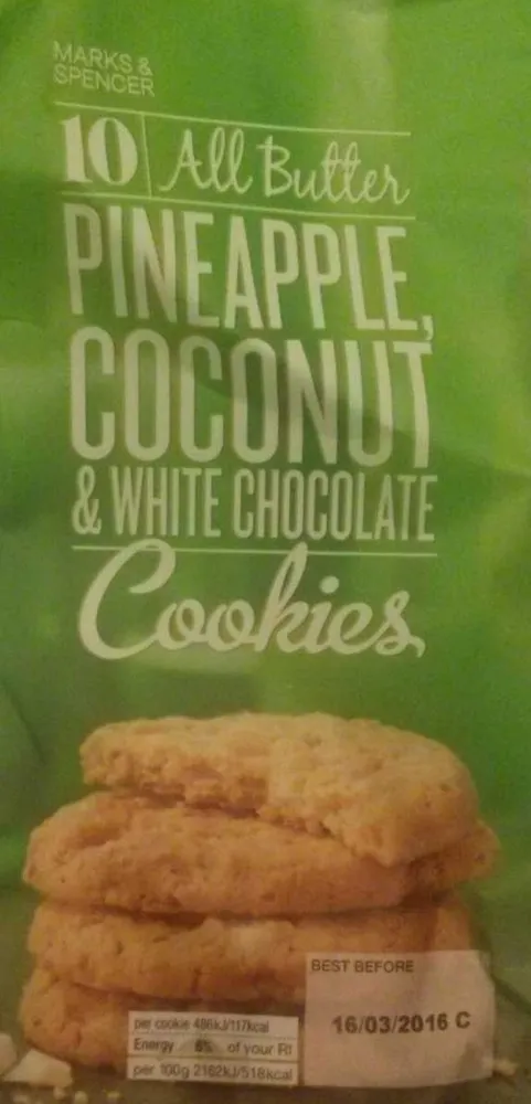 10 All Butter Pineapple, Coconut & White Chocolate Cookies