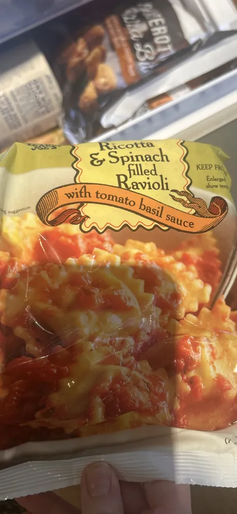 Ricotta & Spinach filled Ravioli with tomato basil sauce