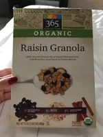 365 everyday value, raisin granola, lightly sweetened organic mix of toasted whole grain oats, crisp brown rice, sweet raisins & crunchy almonds