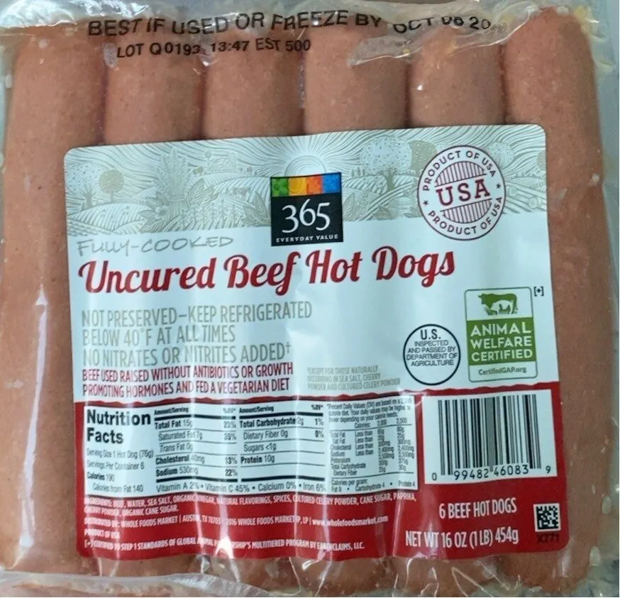 Uncured Beef Hot Dogs