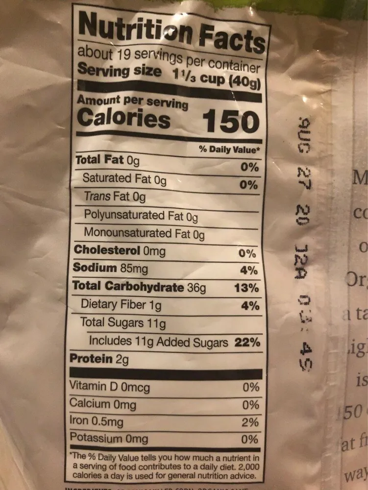Organic frosted flakes cereal, frosted