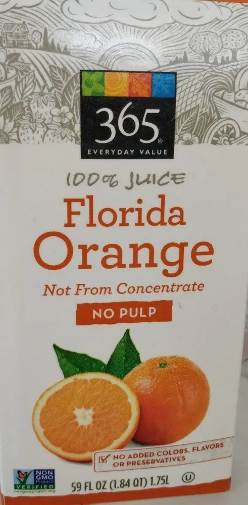 Florida orange not from concentrate no pulp