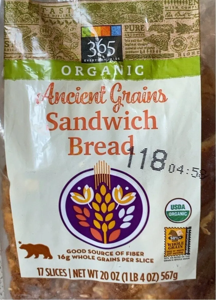 Organic ancient grains sandwich bread