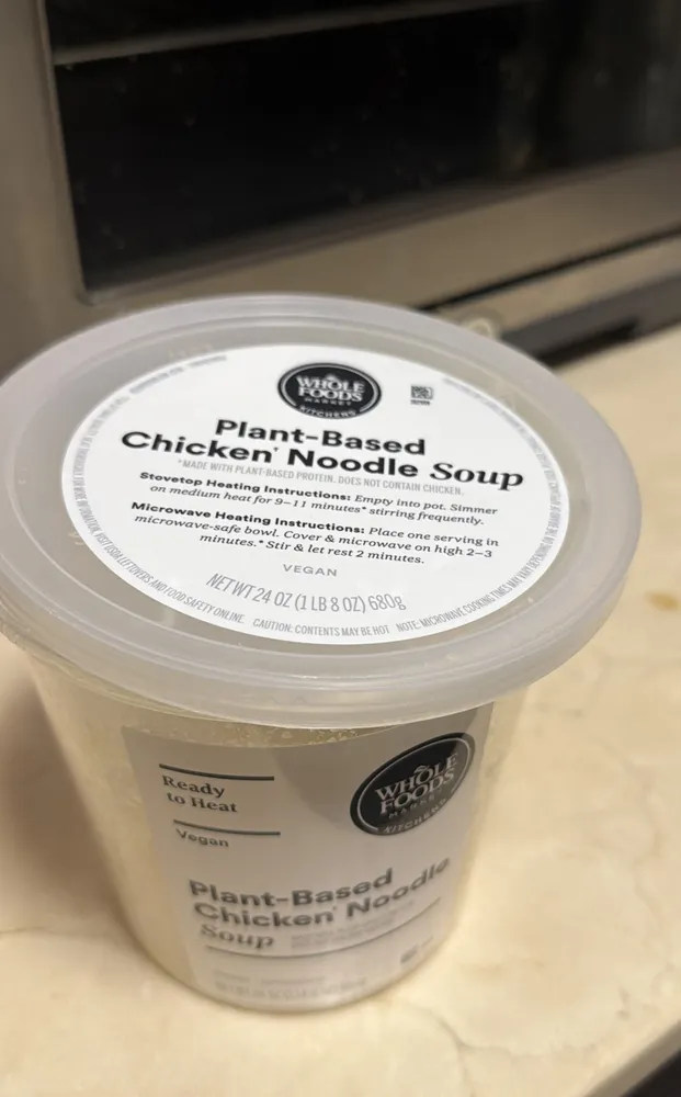 Plant-based chicken noodle soup