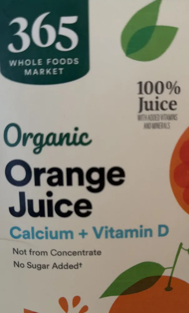 Organic orange juice, calcium plus vitamin D