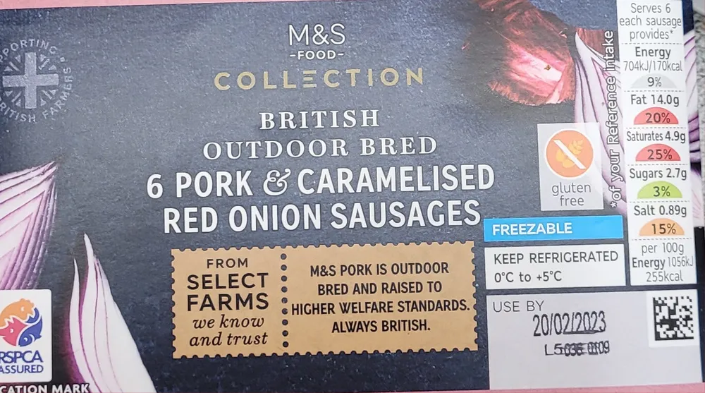 6 Pork & Caramelised Red Onion Sausages