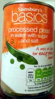 Processed peas in water with sugar and salt