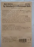 Sainsburys 6 wholemeal rolls