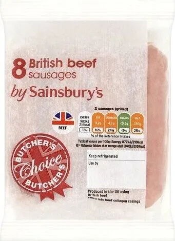 Butcher's Choice 8 British Beef Sausages