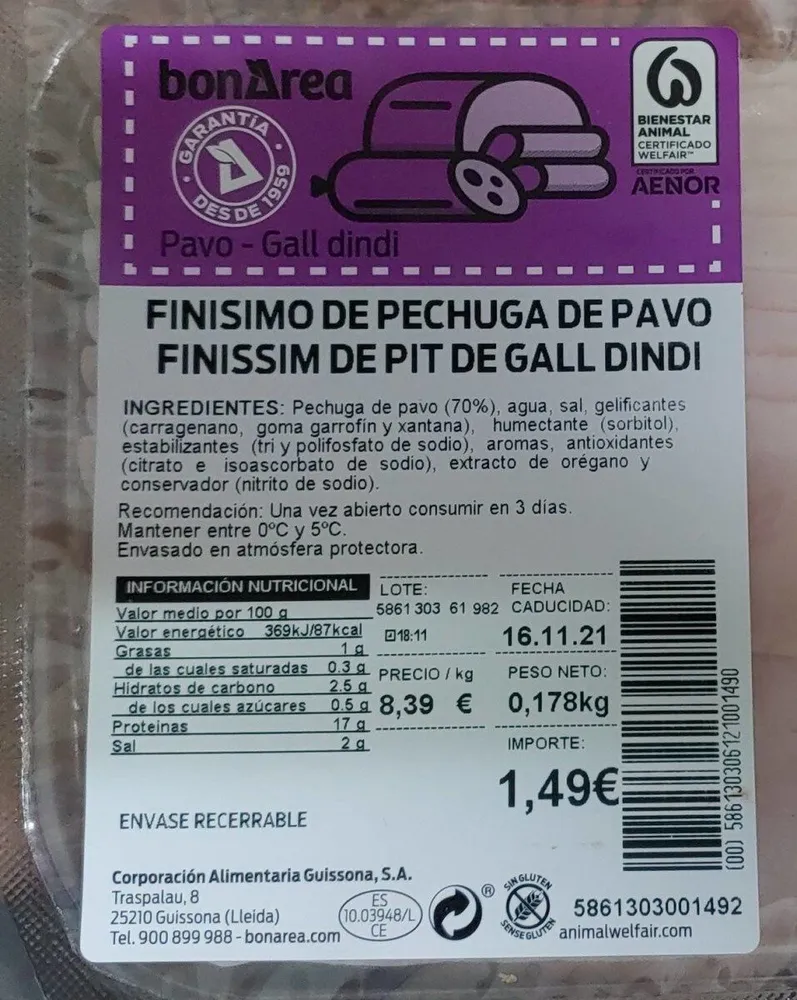 Finísimo de pechuga de pavo