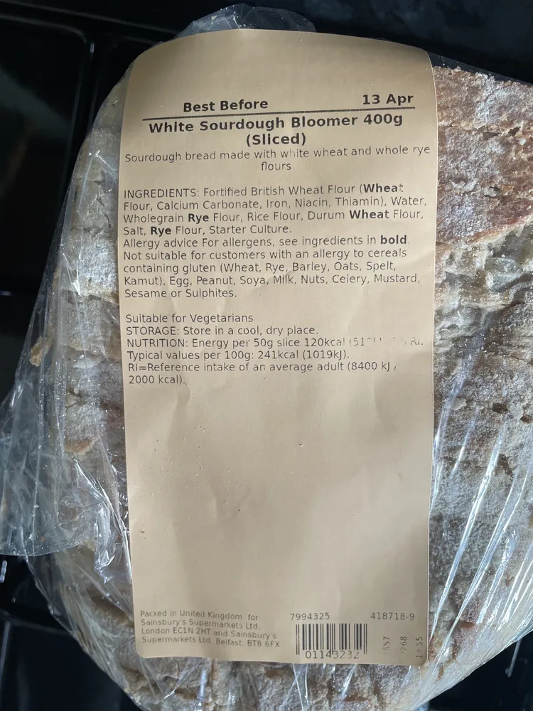 White Sourdough Bloomer 400g (Sliced)