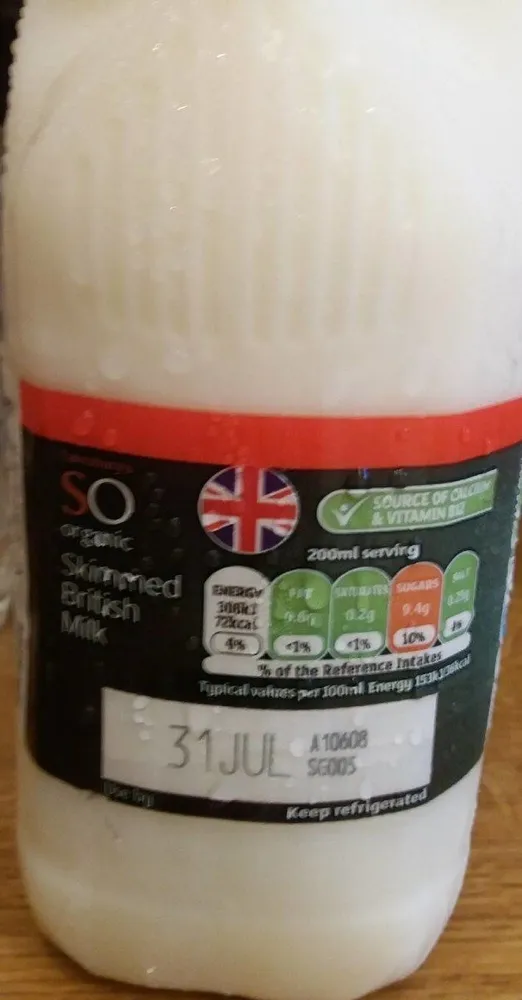 So organic skimmed British Milk